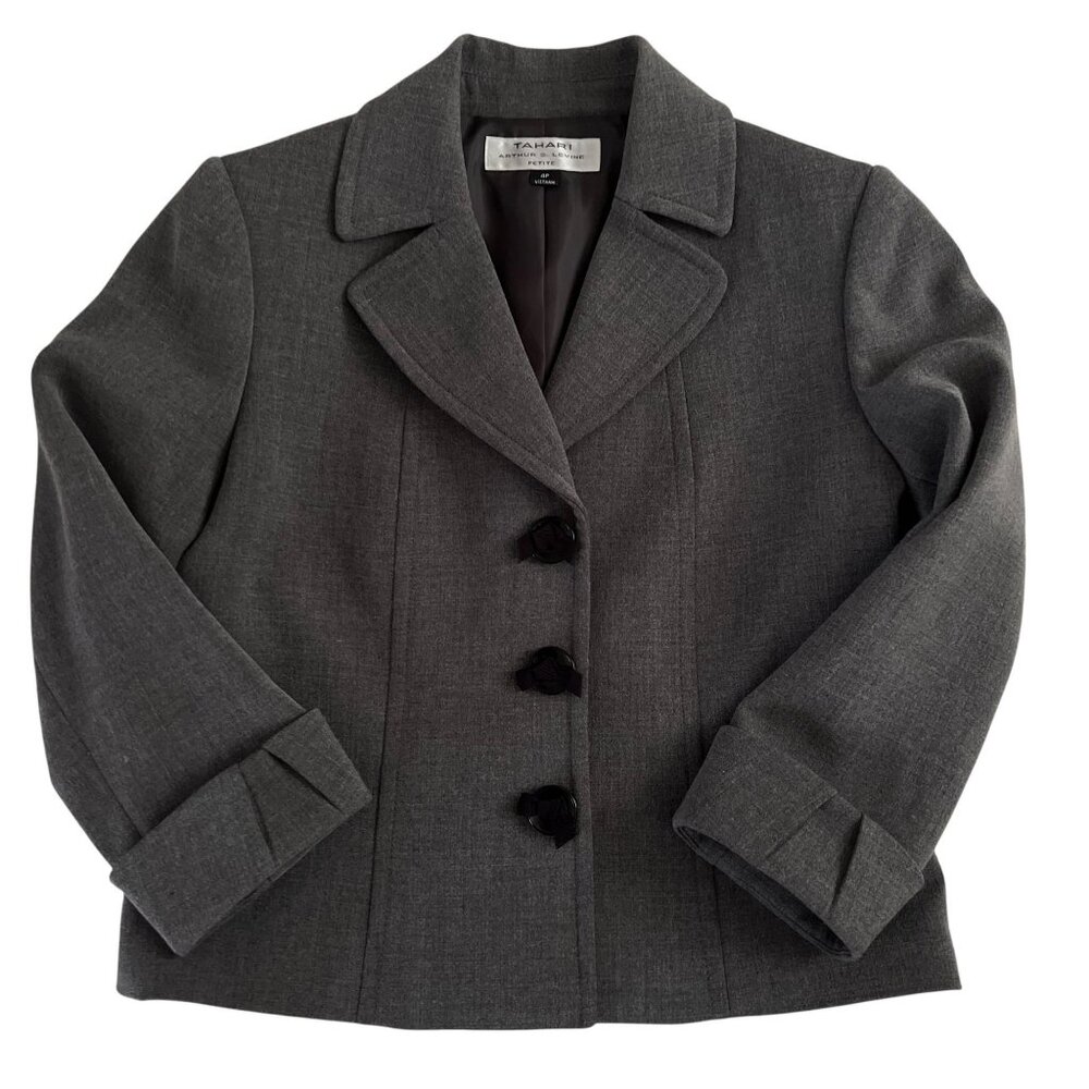 Tahari Petite Cropped‎ Blazer Womens 4P Gray Arthur S Levine Business Casual